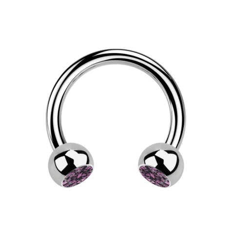 Micro Circular Barbell argent avec deux boules de cristal violet clair