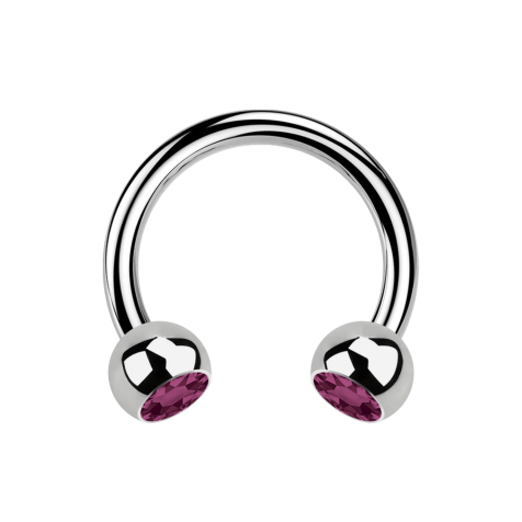 Micro Circular Barbell argent avec deux boules de cristal violet