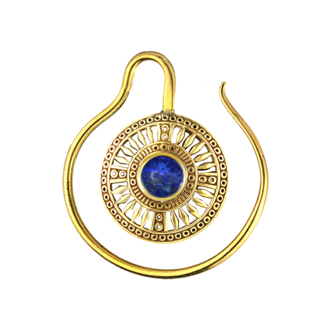Ohrgewicht Ring vergoldet Medallion mit Lapislazuli Stein