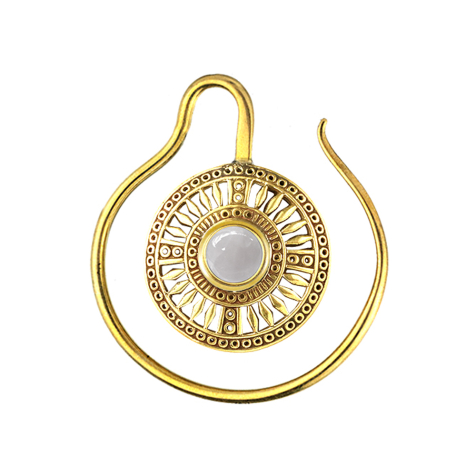 Earweight ring gold-plated medallion with Botswana agate stone