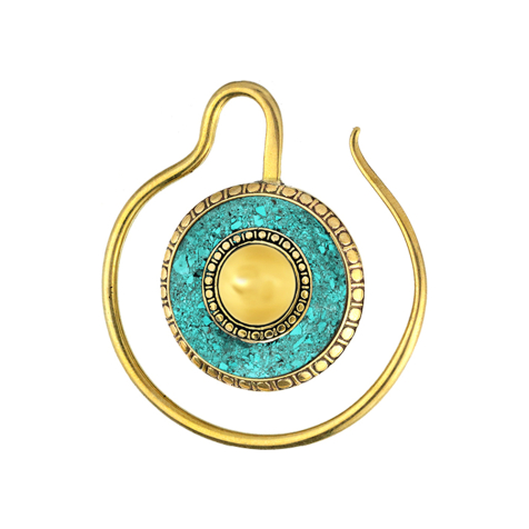 Earweight ring gold-plated medallion with turquoise stone ring
