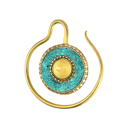 Earweight ring gold-plated medallion with turquoise stone...