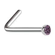 Nose stud angled silver hemisphere crystal light violet