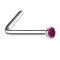 Nose stud angled silver hemisphere crystal fuchsia