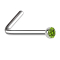Nose stud angled silver hemisphere crystal light green