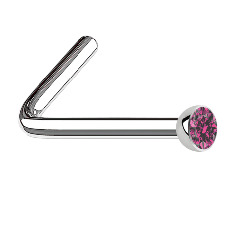 Clous de nez coudés argent demi-sphère cristal rose