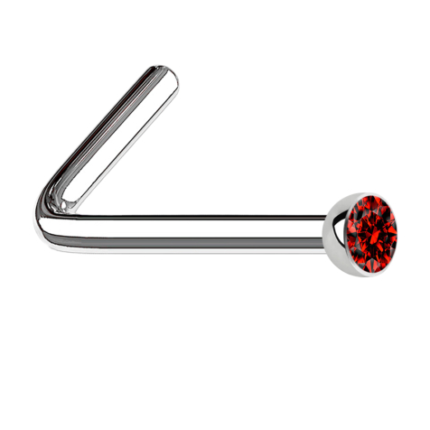 Nose stud angled silver hemisphere crystal red