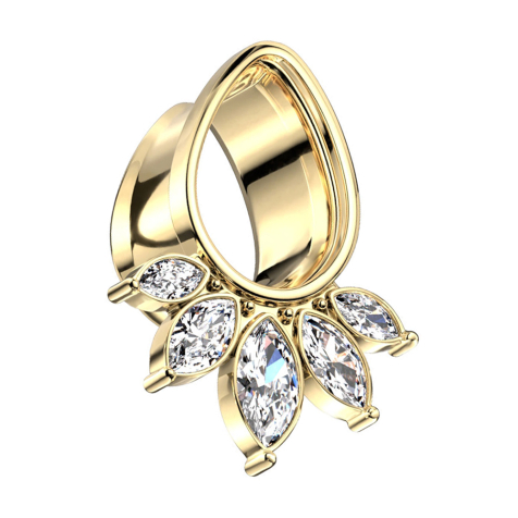 Flared tunnel gold-plated drop with five crystal drops