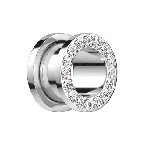 Flesh Tunnel argenté avec cristal argenté