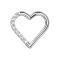 Foldable micro segment ring, silver, heart on one side, crystals, silver