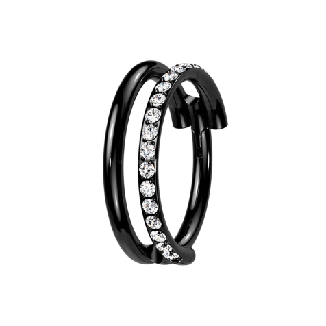 Micro anello segmentato pieghevole nero due anelli fila di cristalli