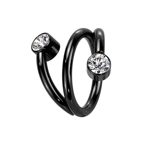 Micro segment ring hinged black spiral two crystals silver
