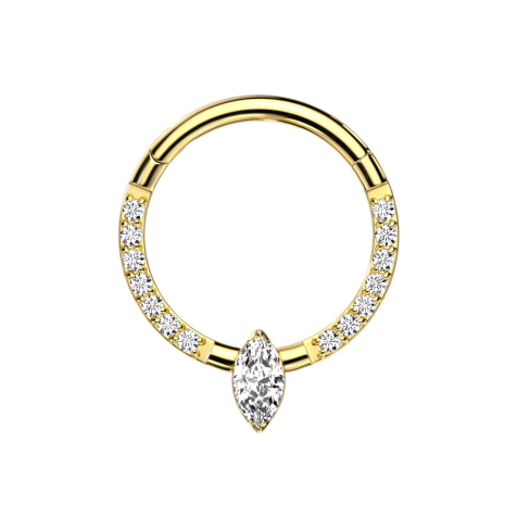 Micro bague segmentée pliable plaquée or cristaux argentés Cristal ovale argenté