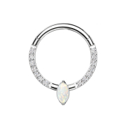 Micro Segmentring klappbar silber front Kristalle silber Oval Opal weiss