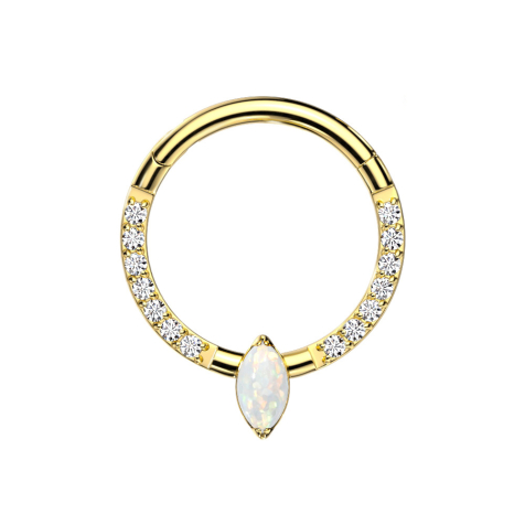 Micro Segmentring klappbar vergoldet front Kristalle silber Oval Opal weiss