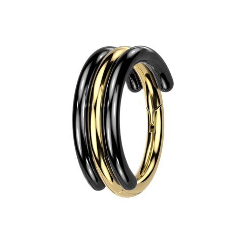 Micro Segmentring klappbar vergoldet zwei Randreifen schwarz