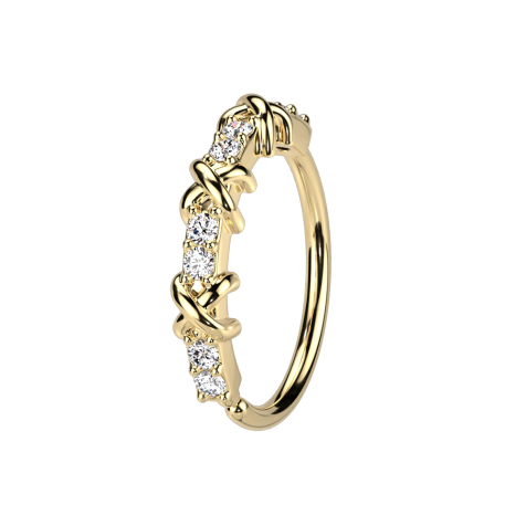 Micro piercing ring 14k gold-plated crystals and three crosses