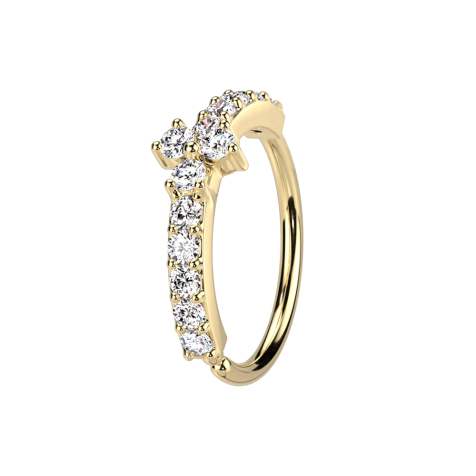 Micro piercing anneau 14k doré arc de cristal argent trois cristaux