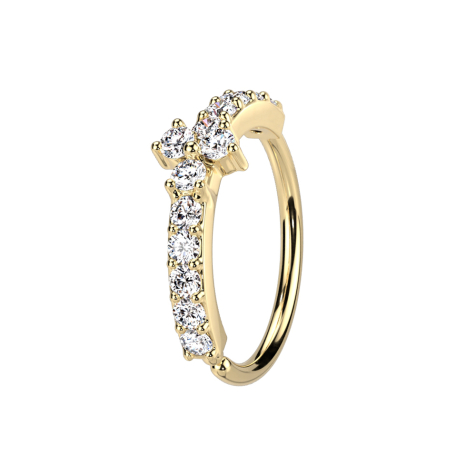 Micro piercing ring 14k gold-plated crystal bow silver three crystals