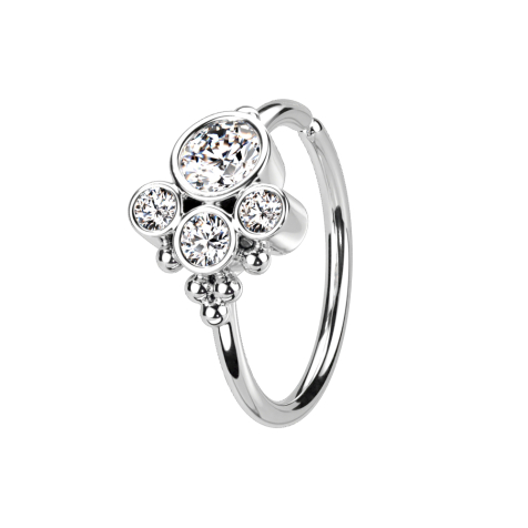 Micro piercing anneau argent quatre cristaux cinq boules