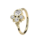 Micro piercing ring 14k gold-plated four crystals five balls