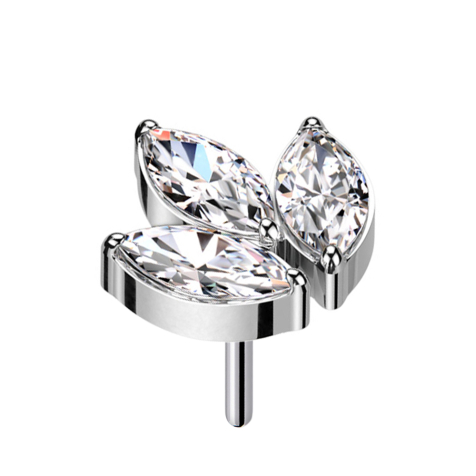 Threadless silber drei Ovalen Kristalle silber