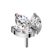 Threadless argento tre cristalli ovali argento