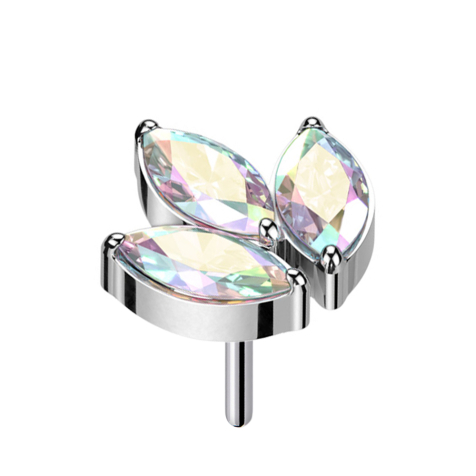 Sans filetage argent trois cristaux ovales multicolores