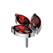 Sans filetage argent trois cristaux ovales rouges