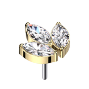 Threadless vergoldet drei Ovalen Kristalle silber