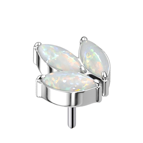 Threadless argent trois ovales opales blanches