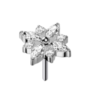 Threadless silver flower square crystals silver