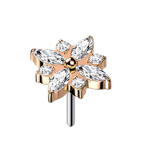 Threadless rosa oro fiore quadrato cristalli argento