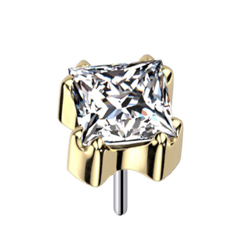 Threadless placcato oro con cristallo quadrato incastonato in argento