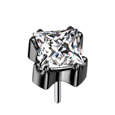 Threadless nero cristallo quadrato con montatura in argento