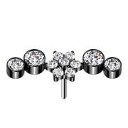 Threadless schwarz Blume Kristalle silber vier Kristalle