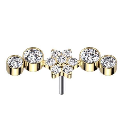 Threadless placcato oro fiori cristalli argento quattro cristalli