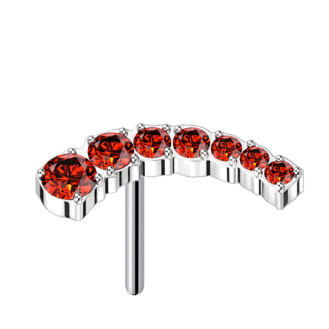 Sans filetage, argent courbé, sept cristaux descendants rouges