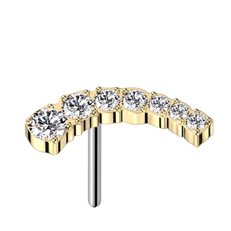 Threadless gold-plated curved seven descending crystals silver