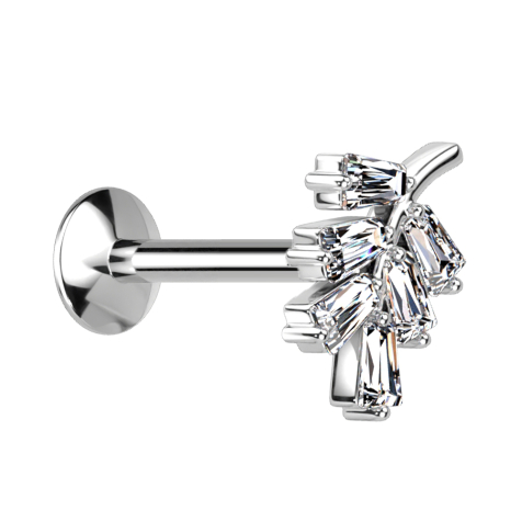 Micro Threadless UFO Labret foglia dargento cristalli dargento argento