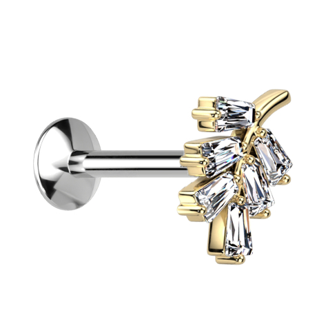 Micro Threadless UFO Labret argenté feuille dorée cristaux argentés