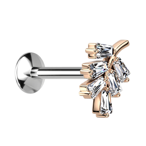 Micro Threadless UFO Labret silber Blatt rosegold Kristalle silber