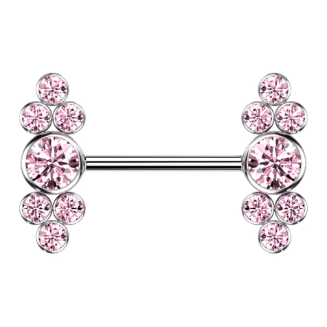 Barbell filettatura interna argento sette cristalli rosa