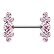 Barbell filetage intérieur argent sept cristaux rose