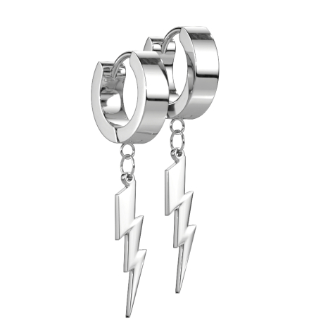 Folding earring silver with lightning bolt pendant