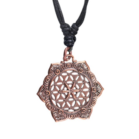 Necklace black pendant rose gold flower with star