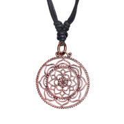 Halskette schwarz Anhänger rosegold Blume im Kreis