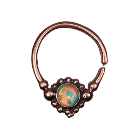 Micro Piercing Ring rosegold Kugelblume mit Opal weiss
