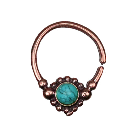 Micro piercing ring rose gold ball flower with turquoise stone