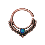Micro piercing ring rose gold ball rim with blue opal